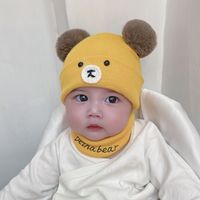 Autumn And Winter Baby Hat Scarf Wool Hair Ball Bear Infant Knitted Hat Two-piece sku image 5
