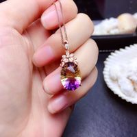 Live Broadcast Hot Sale New Colorful Watermelon Tourmaline Necklace Colorful Bright Luxury Egg-shaped Amethyst Rings Pendants sku image 3