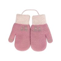 Children's Gloves Cute Cat Lanyard Woolen Gloves Cold-proof Warmth Thick Knitted Gloves sku image 2