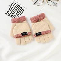 Autumn And Winter Ladies Student Thickened Warmth Clamshell Knitted Woolen Half Finger Gloves sku image 1