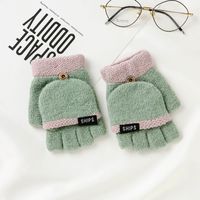 Autumn And Winter Ladies Student Thickened Warmth Clamshell Knitted Woolen Half Finger Gloves sku image 2
