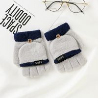 Autumn And Winter Ladies Student Thickened Warmth Clamshell Knitted Woolen Half Finger Gloves sku image 3