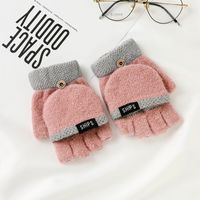 Autumn And Winter Ladies Student Thickened Warmth Clamshell Knitted Woolen Half Finger Gloves sku image 4