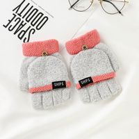 Autumn And Winter Ladies Student Thickened Warmth Clamshell Knitted Woolen Half Finger Gloves sku image 5