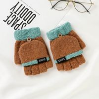 Autumn And Winter Ladies Student Thickened Warmth Clamshell Knitted Woolen Half Finger Gloves sku image 6