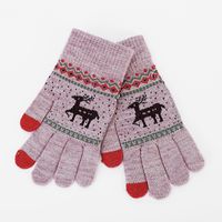 Winter Men And Women Warm Couple Deer Touch Screen Fleece Woolen Knitted Gloves sku image 7
