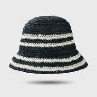 Striped Straw Hat Summer Straw Woven Handmade Wild Leisure Fisherman Hat Foldable Bucket Hat sku image 1