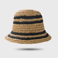 Striped Straw Hat Summer Straw Woven Handmade Wild Leisure Fisherman Hat Foldable Bucket Hat sku image 2