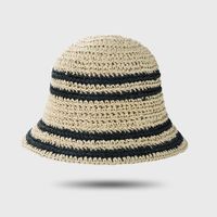 Striped Straw Hat Summer Straw Woven Handmade Wild Leisure Fisherman Hat Foldable Bucket Hat sku image 3