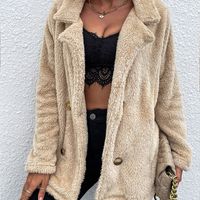 Autumn And Winter European And American New Women's Double-breasted Lapel Furry Jacket sku image 1