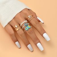 Bohemian Hand-woven Rice Beads Flower Ring Set Wholesale main image 2