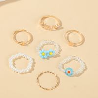 Bohemian Hand-woven Rice Beads Flower Ring Set Wholesale main image 4
