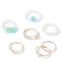 Bohemian Hand-woven Rice Beads Flower Ring Set Wholesale main image 6