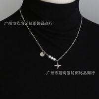 Naturperle Lila Diamant Kreuzstern Europäische Und Amerikanische Halskette Titanstahl main image 3