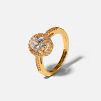 European And American 18k Gold Double Oval Zircon Ring Real Gold Plated Copper Micro Inlaid Ring main image 6
