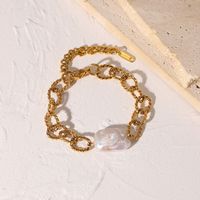 Baroque Style 18k Gold-plated Stainless Steel Bracelet Retro Baroque Freshwater Pearl Bracelet Female main image 4