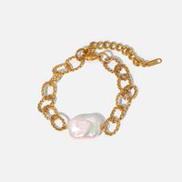 Baroque Style 18k Gold-plated Stainless Steel Bracelet Retro Baroque Freshwater Pearl Bracelet Female main image 6