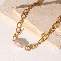 European And American 18k Gold-plated Stainless Steel Retro Baroque Freshwater Pearl Twist Chain Necklace main image 1