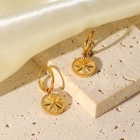 European And American Personality Titanium Steel 18k Gold Plated Eight-pointed Star Coin Pendant Earrings main image 1