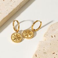 European And American Personality Titanium Steel 18k Gold Plated Eight-pointed Star Coin Pendant Earrings main image 4