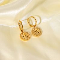 European And American Personality Titanium Steel 18k Gold Plated Eight-pointed Star Coin Pendant Earrings main image 5