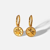 European And American Personality Titanium Steel 18k Gold Plated Eight-pointed Star Coin Pendant Earrings main image 6