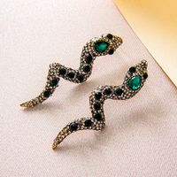 Retro Fashion Animal New Personality Creative Diamond Emerald Snake Earrings main image 4