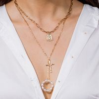 European And American New Beaded Pendant Fashion Wild Multilayer Chain Cross Necklace main image 1