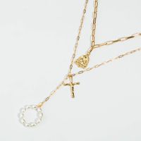 European And American New Beaded Pendant Fashion Wild Multilayer Chain Cross Necklace main image 3