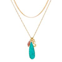 Jewelry Accessories Fashion Edge Green Imitation Natural Stone Drop Pendant Double Necklace main image 6