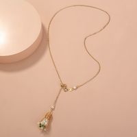 Fashion Handmade Silk-wrapped Pearl Flower Long Pendant Necklace Pull Buckle Single-layer Chain main image 5