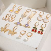 New Alloy Inlaid Rhinestone Butterfly Peach Heart Cherry Pearl Earrings Set 9 Pairs main image 3