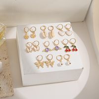 New Alloy Inlaid Rhinestone Butterfly Peach Heart Cherry Pearl Earrings Set 9 Pairs main image 4