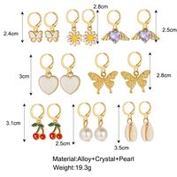 New Alloy Inlaid Rhinestone Butterfly Peach Heart Cherry Pearl Earrings Set 9 Pairs main image 5