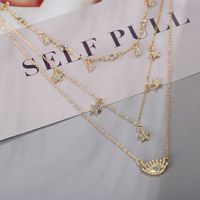European And American Retro Water Drop Five-pointed Star Rhinestone Creative  Eyes Blue Three-layer Necklace main image 3
