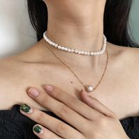 Chaîne De Clavicule En Perles À Double Couche Simple Collier De Perles De Style Palais Rétro Français main image 1