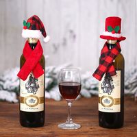 Christmas Creative Scarf Hats Two-piece Red Wine Bottle Cover Lattice Hat Red Top Hat main image 2