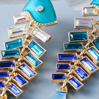 New Creative Personality Exaggerated Fishbone Diamond Earrings Wholesale main image 4