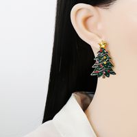 New Creative Christmas Gifts Diamond-studded Christmas Tree Alloy Earrings main image 3