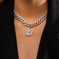 European And American Cross-border Jewelry Micro-inlaid Rhinestone Letter Hip-hop Style Cuban Chain Necklace main image 1