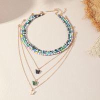 Jewelry New Bohemian Color Rice Bead Double Butterfly Pendant Necklace Wholesale main image 3