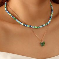 Jewelry New Bohemian Color Rice Bead Double Butterfly Pendant Necklace Wholesale main image 4