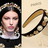 Baroque Simple Full Of Diamonds Pearls Sun Flowers Wide Headband Wholesale main image 3