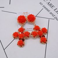 European And American Exaggerated Baroque Rose Flower Cross Big Flower Earrings main image 1