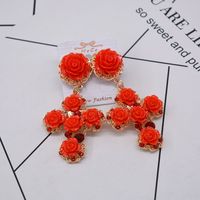 European And American Exaggerated Baroque Rose Flower Cross Big Flower Earrings main image 2