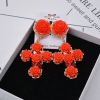 European And American Exaggerated Baroque Rose Flower Cross Big Flower Earrings main image 3