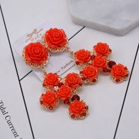 European And American Exaggerated Baroque Rose Flower Cross Big Flower Earrings main image 6