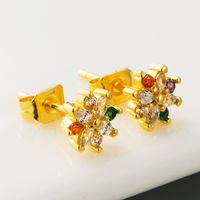 Korean Flower Ice Copper Inlaid Color Zircon Earrings Wholesale main image 3