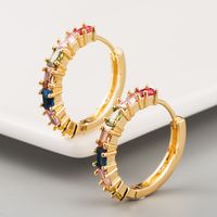 European And American Copper Plated 18k Gold Inlaid Color Zircon Earrings main image 3