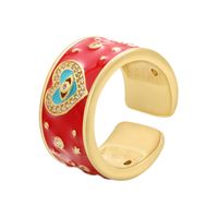 Color Drop Oil Micro Inlaid Ring Peach Heart Eye Pattern Heart Opening Ring main image 4